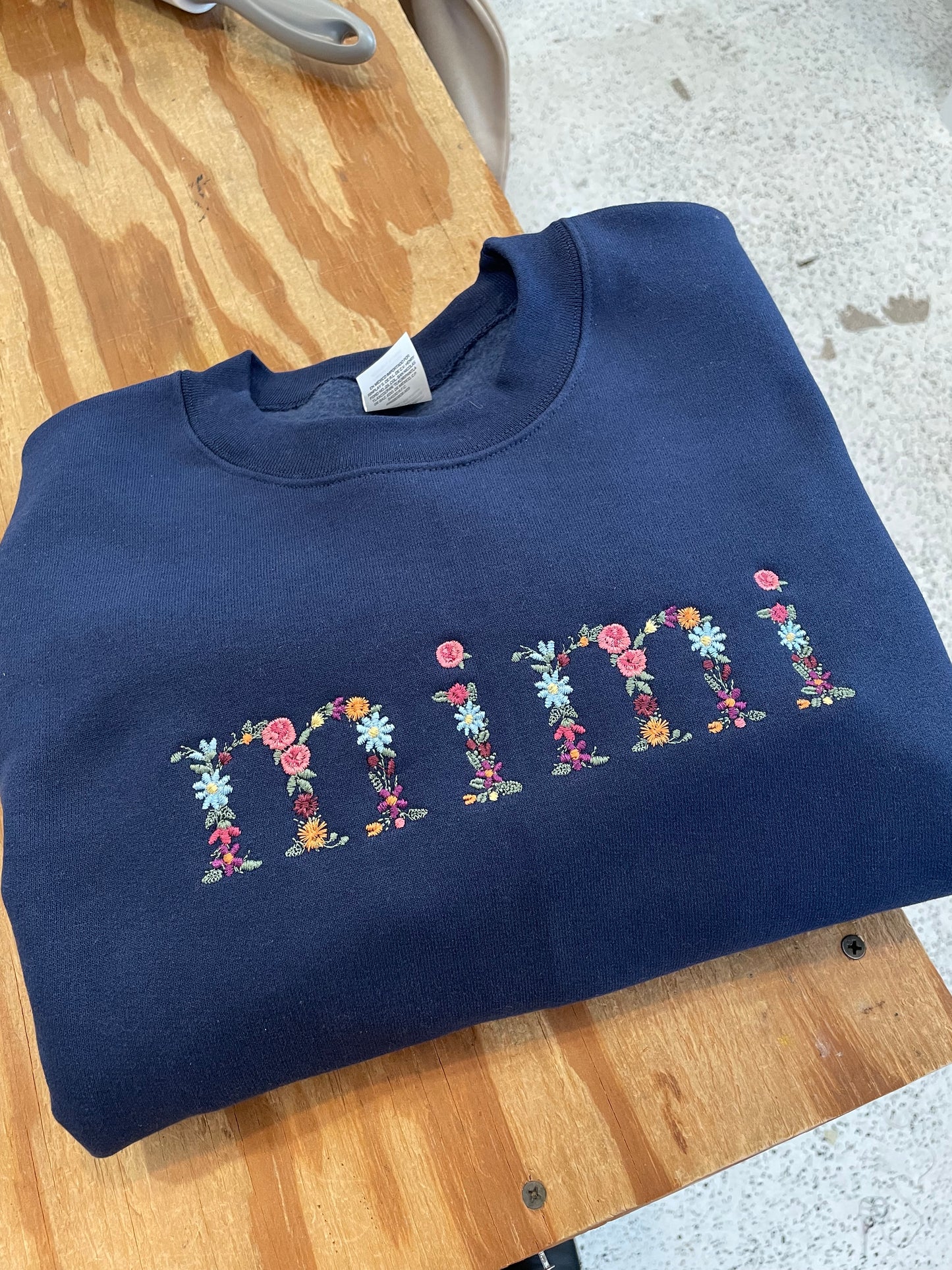 Floral Font Personalized Navy Blue Crewneck