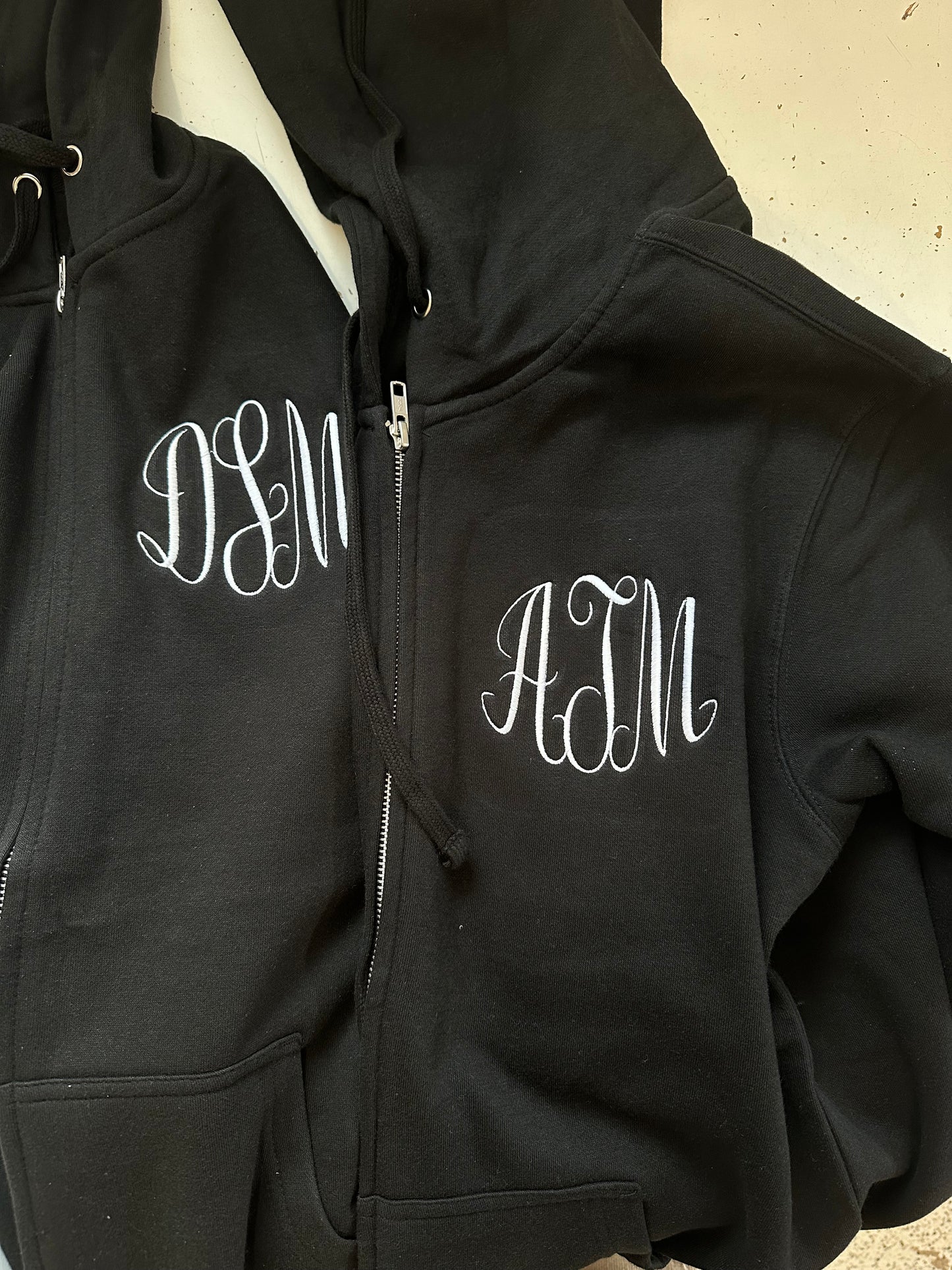 Custom Three Letter Embroidered Monogram Unisex Zip Up Sweatshirt