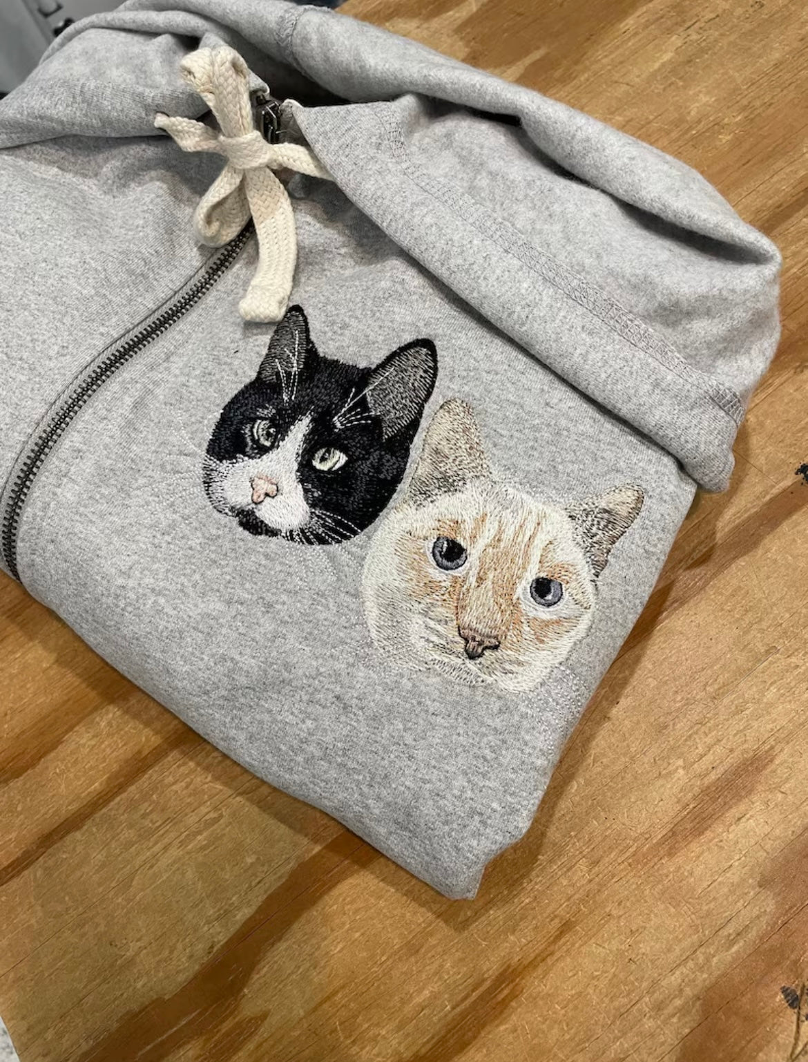 Custom Pet on Zip Up Hooded Grey Sweatshirt