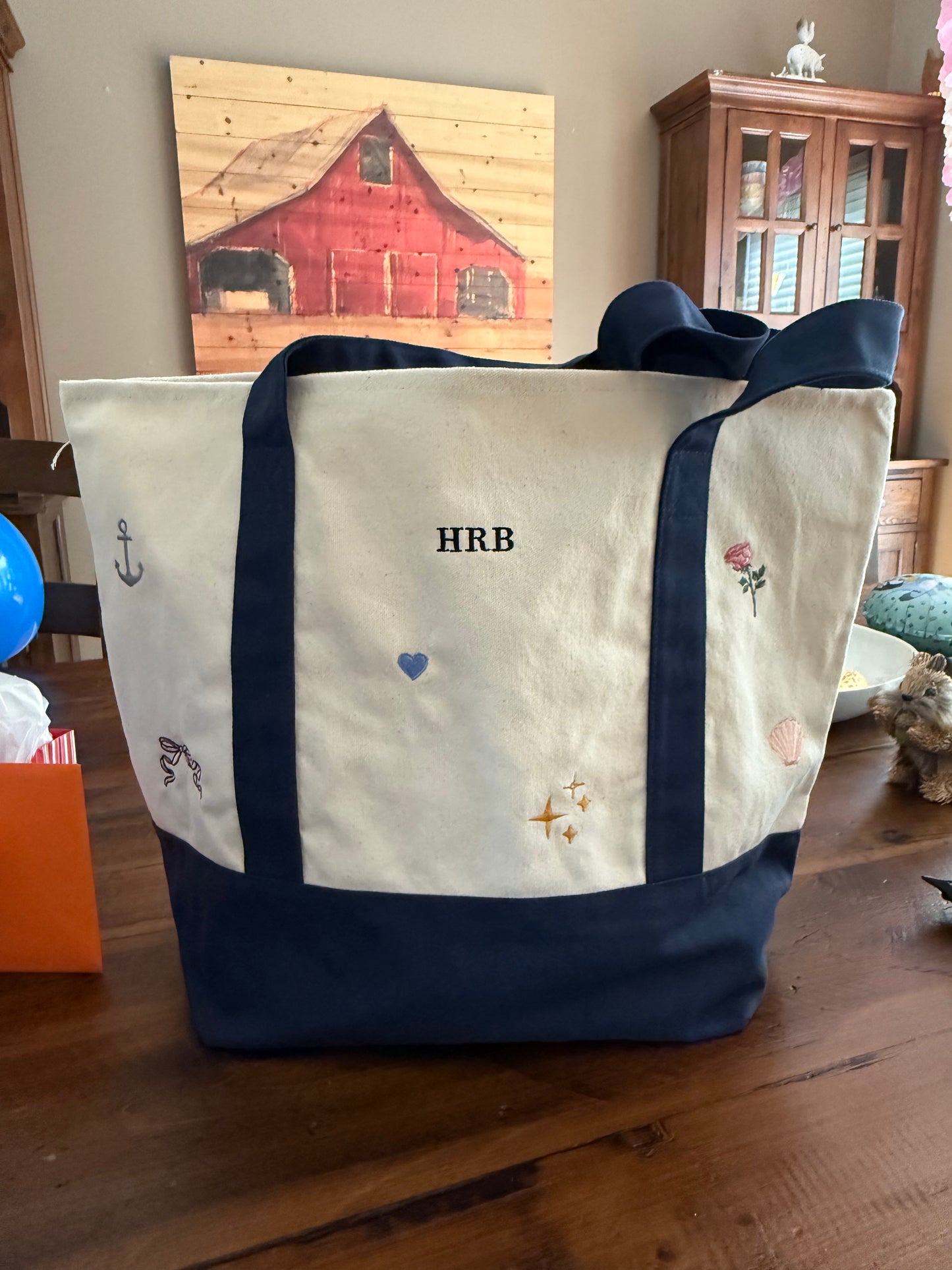 Custom Boater Style Tote With Initials and Icons