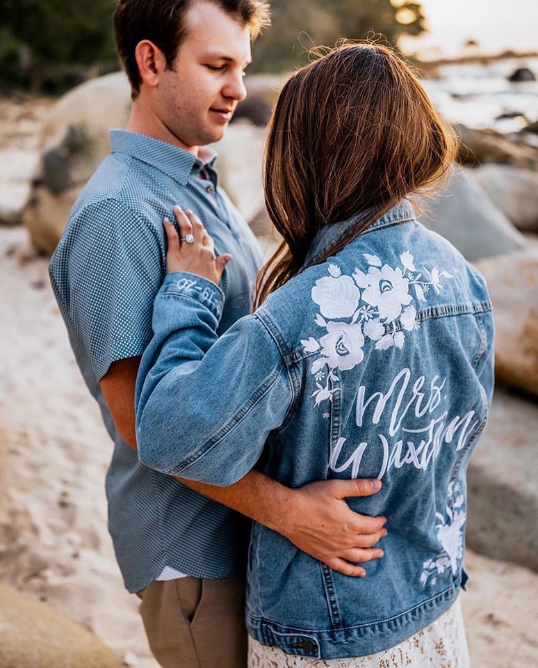 Custom White Floral Women's Relaxed Fit Denim Jacket