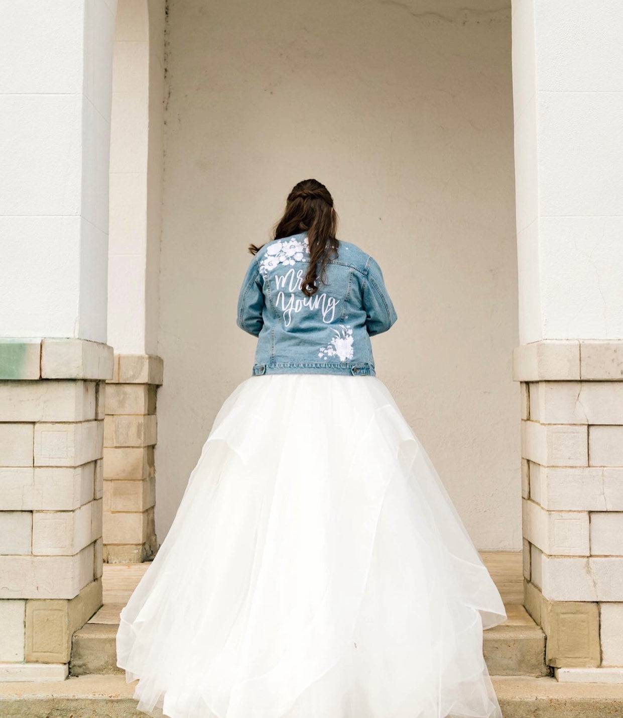 Custom White Floral Women's Relaxed Fit Denim Jacket