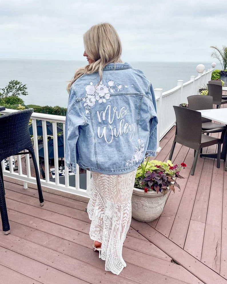 Custom White Floral Women's Relaxed Fit Denim Jacket Large