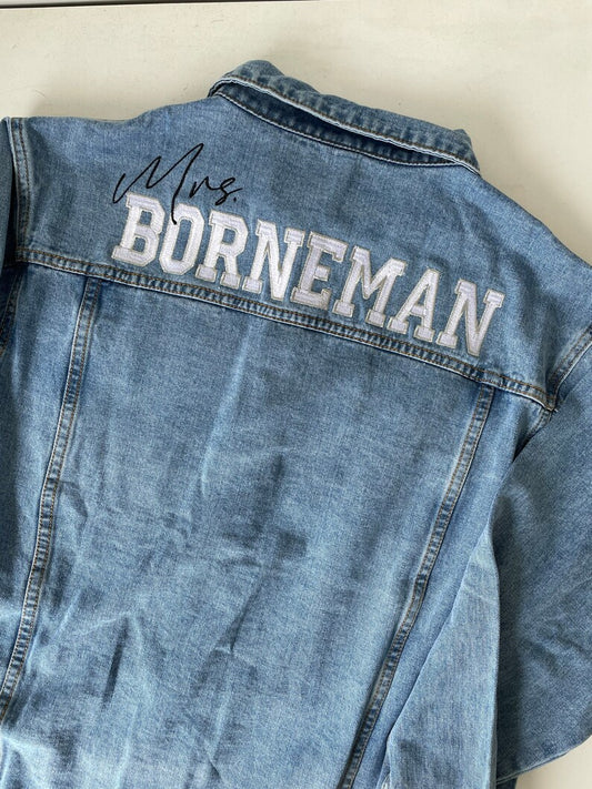 Block Text Name With Script Mrs Women’s Relaxed Fit Denim Jacket