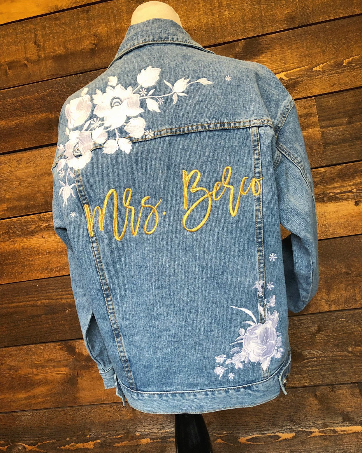 Custom White Floral Women's Relaxed Fit Denim Jacket