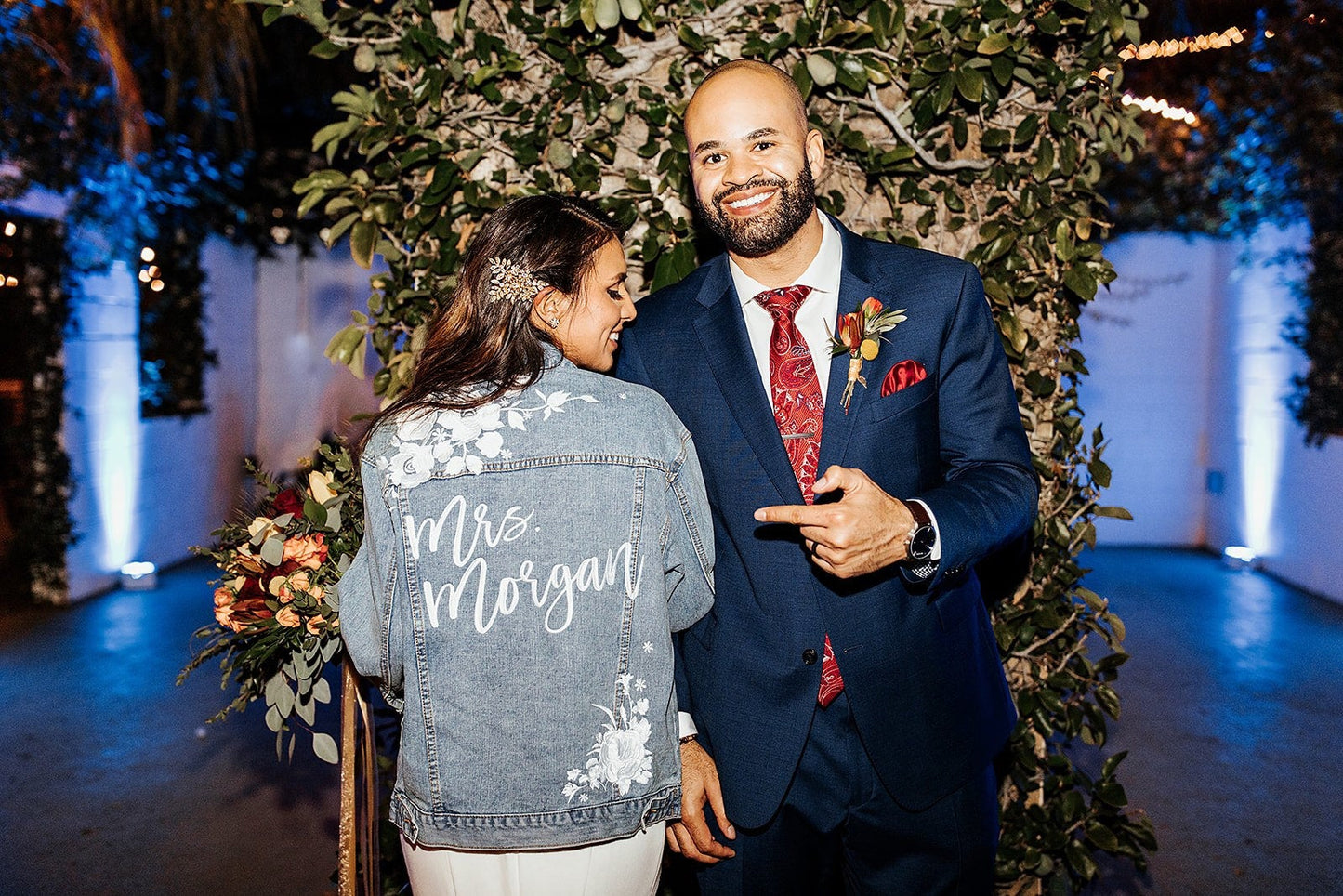 Custom White Floral Women's Relaxed Fit Denim Jacket