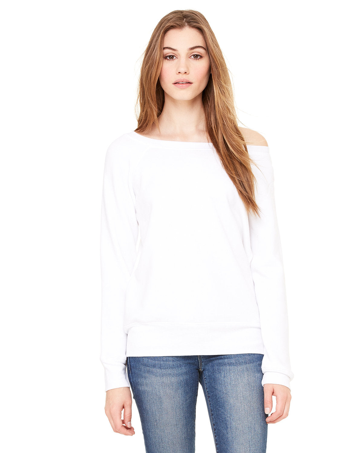 Custom Women's White Sponge Fleece Wide Neck Sweatshirt
