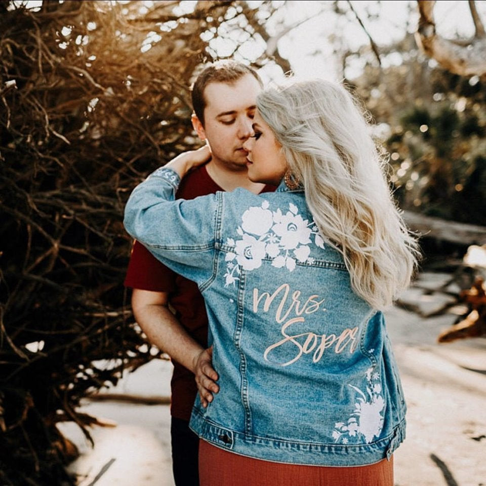 Custom White Floral Women's Relaxed Fit Denim Jacket