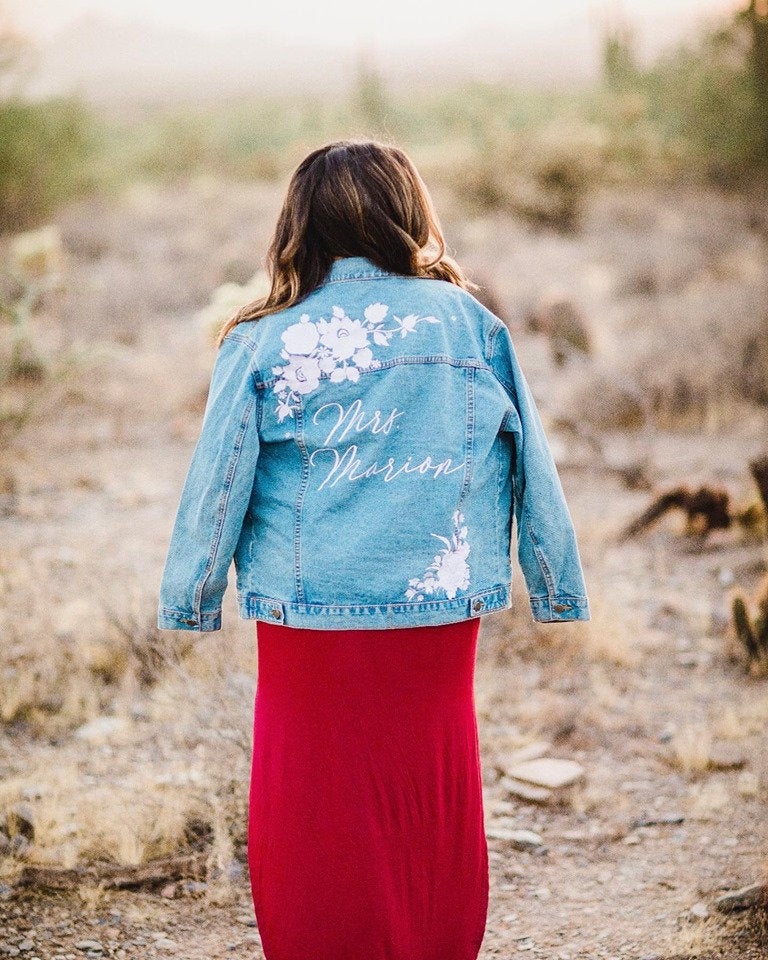 Custom White Floral Women's Relaxed Fit Denim Jacket