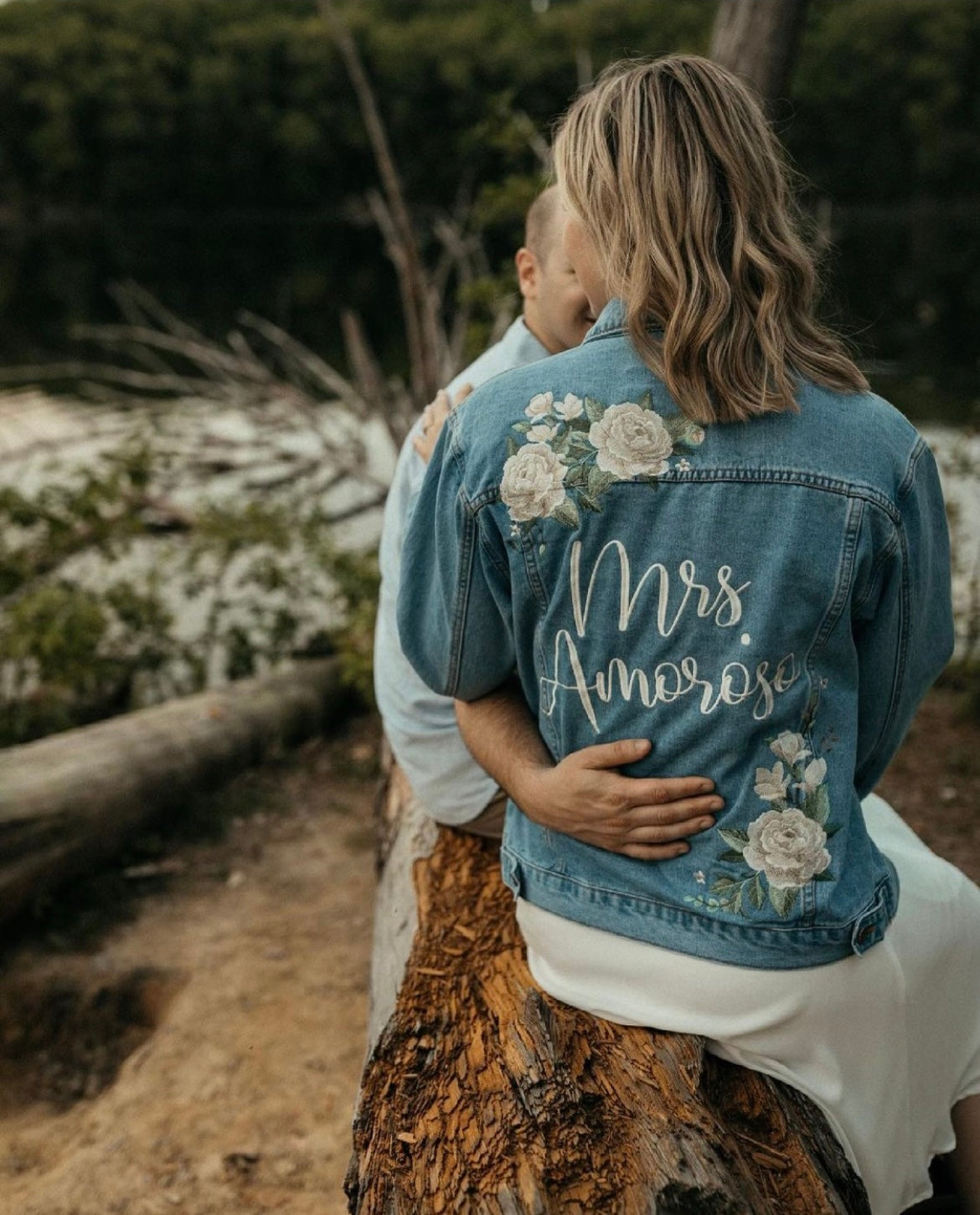 Custom Ivory Peony Floral Women's Relaxed Fit Denim Jacket