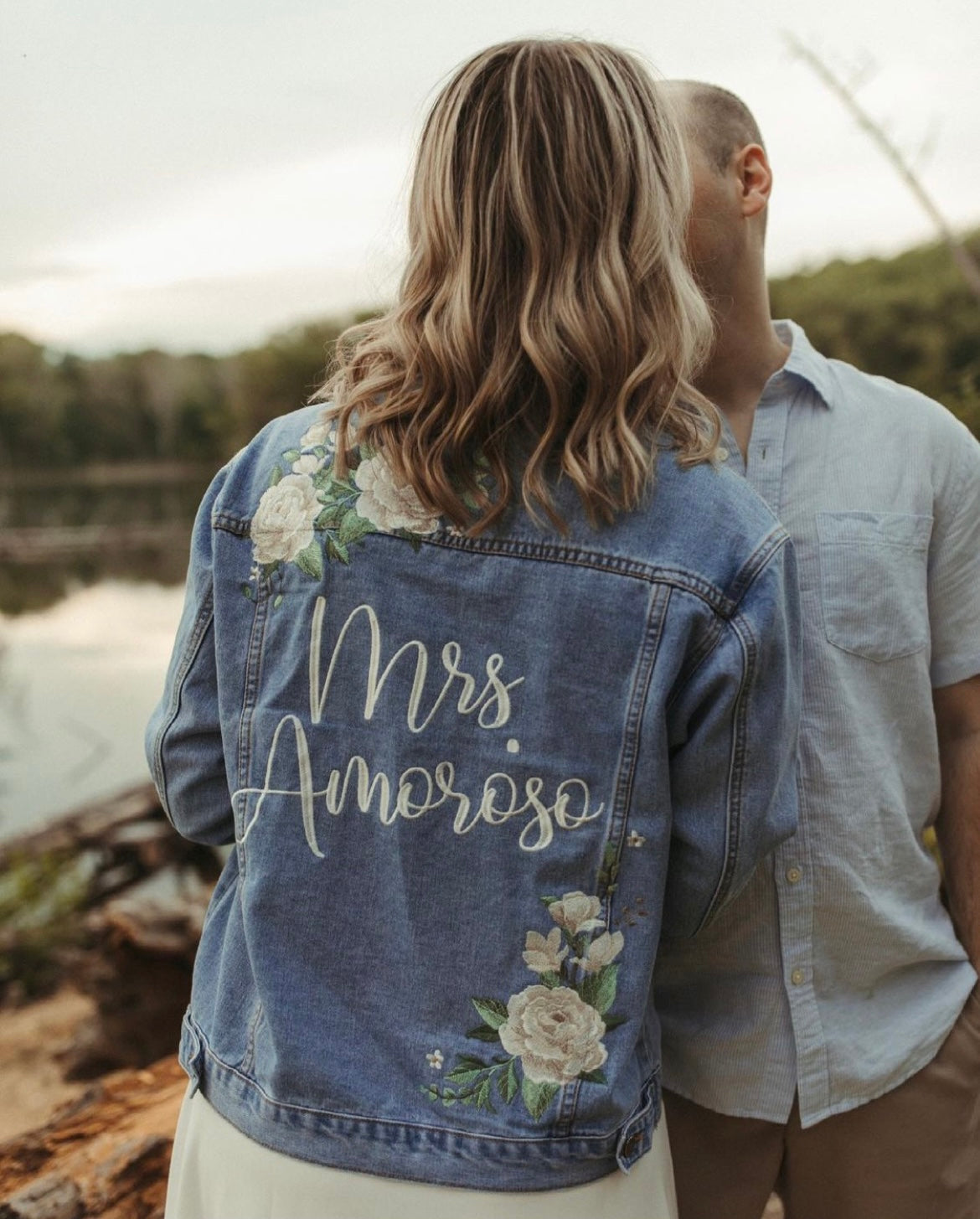 Custom Ivory Peony Floral Women's Relaxed Fit Denim Jacket