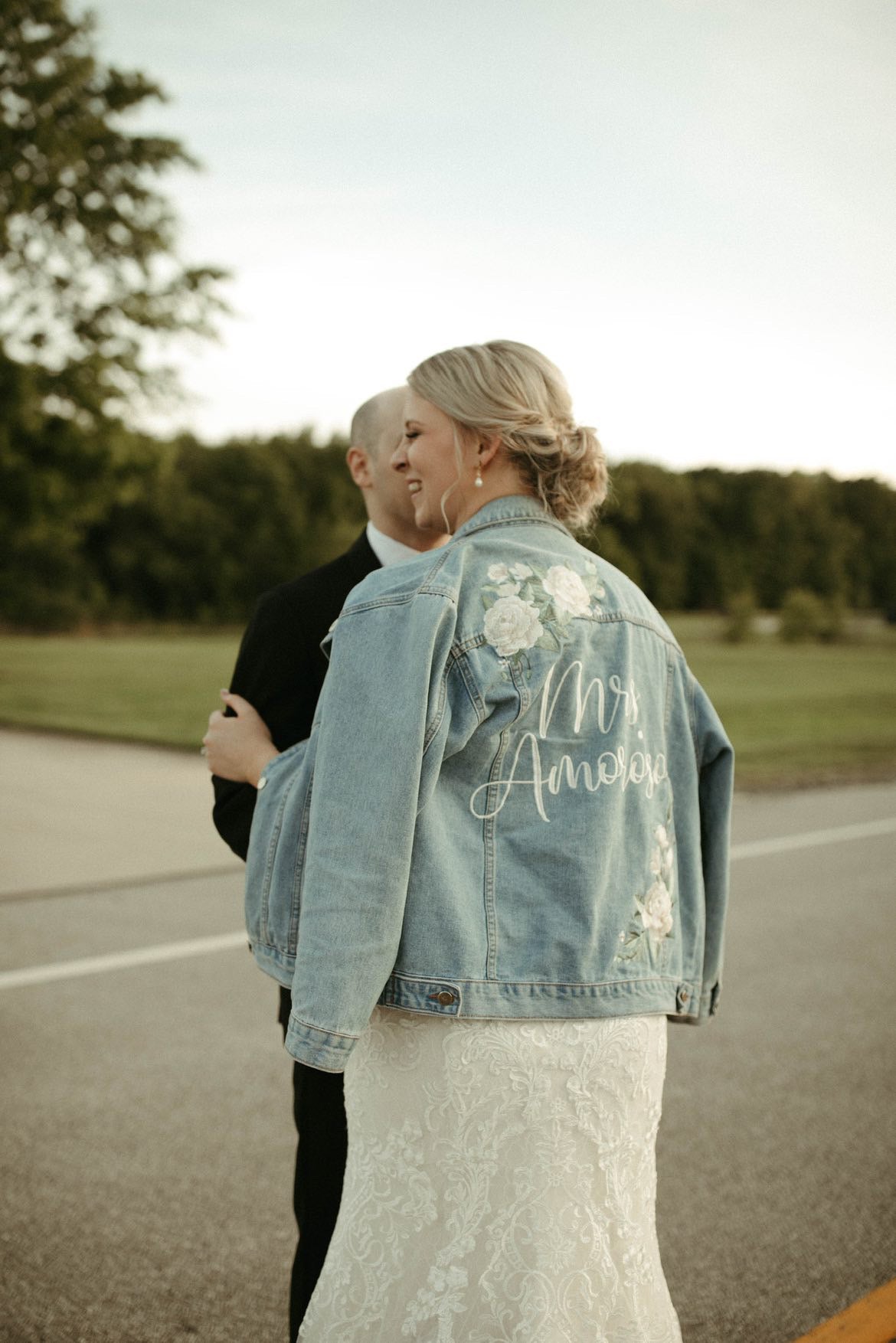 Custom Ivory Peony Floral Women's Relaxed Fit Denim Jacket