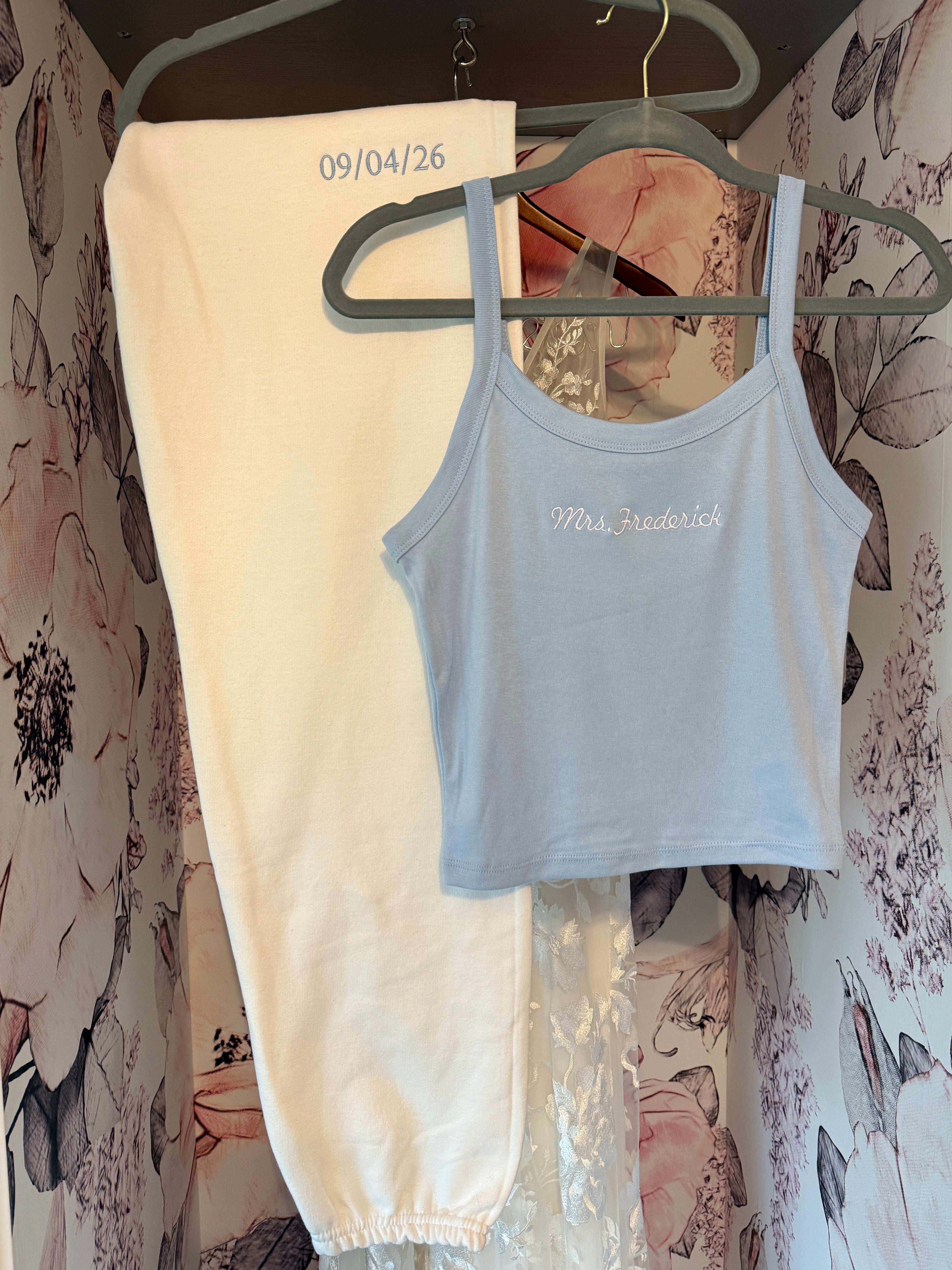 Custom Embroidered Women’s Mrs. Tank and Sweatpants Set