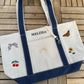 CUSTOM Embroidered Large Structured Boat Style Tote Bag With Initials and Icons