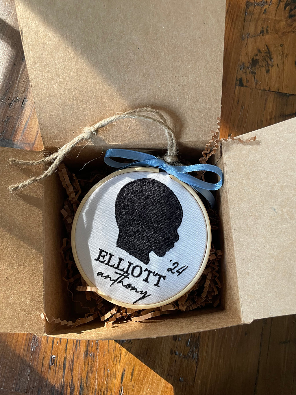 Custom Embroidered Baby Side Profile Embroidery Hoop Ornament