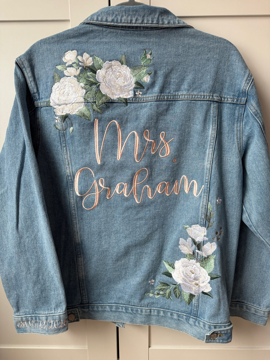 Custom Ivory Peony Floral Women's Relaxed Fit Denim Jacket