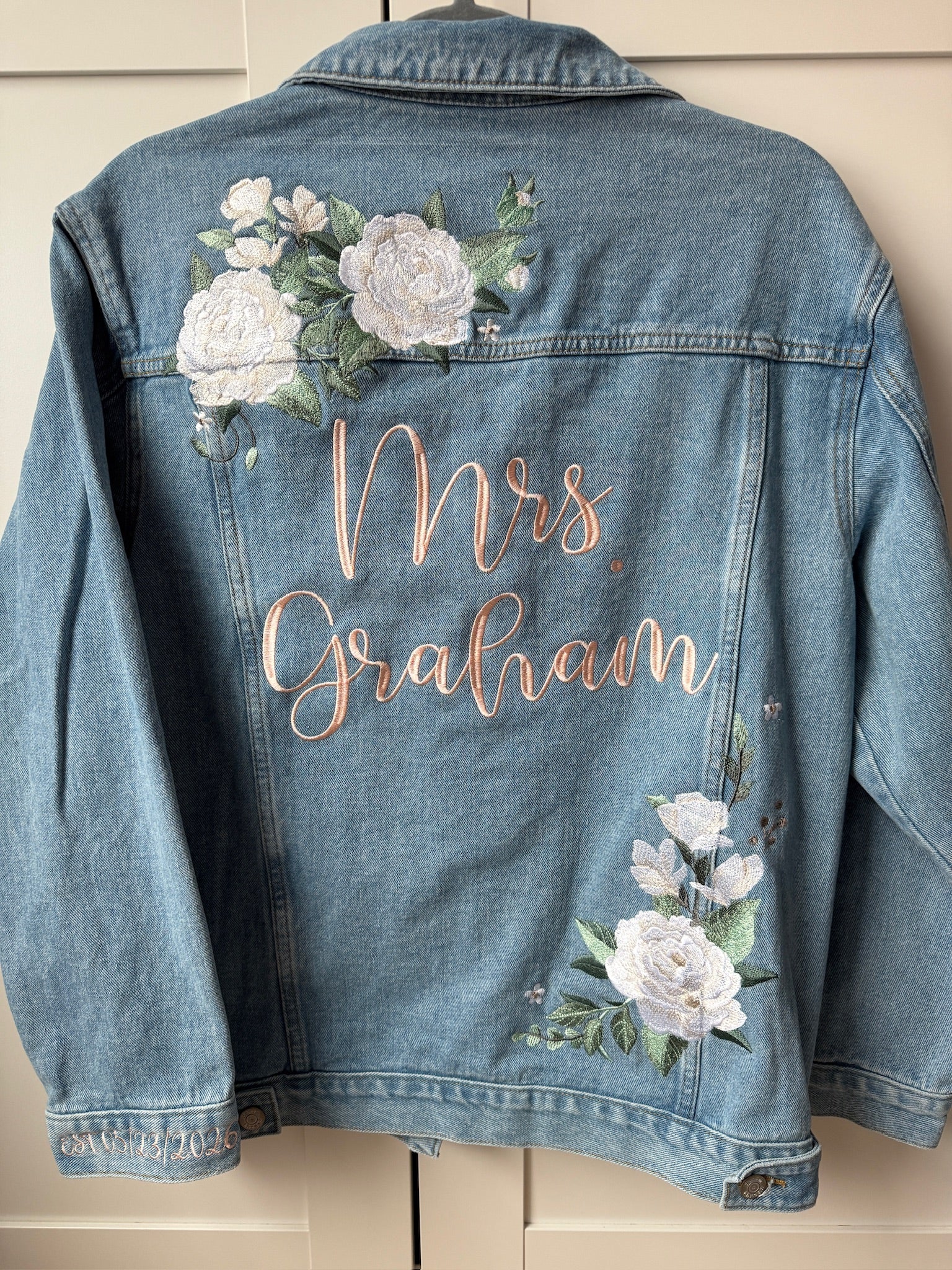 Custom Ivory Peony Floral Women's Relaxed Fit Denim Jacket