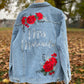 Custom Red Roses Women's Relaxed Fit Denim Jacket