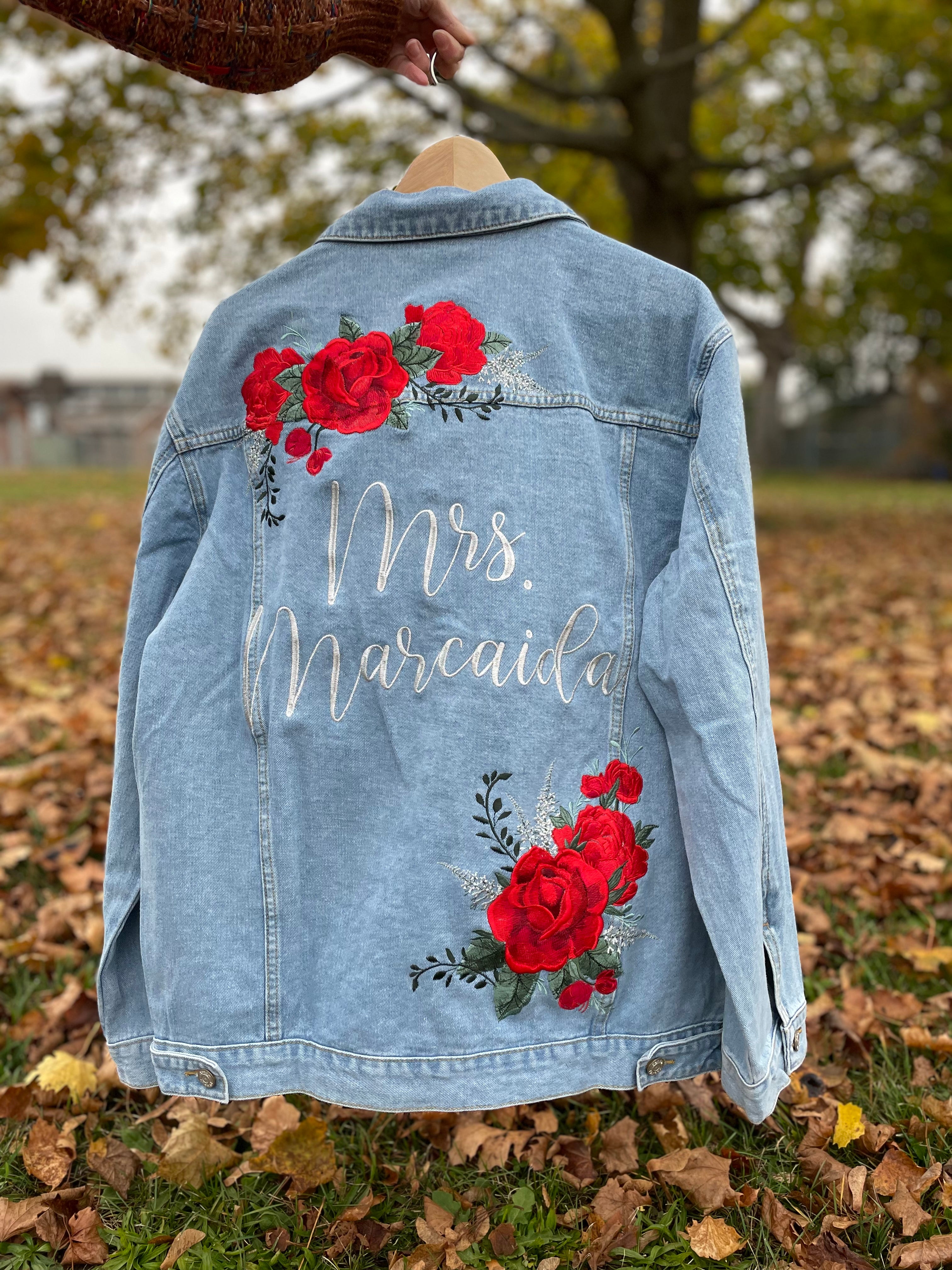 Custom Red Roses Women's Relaxed Fit Denim Jacket
