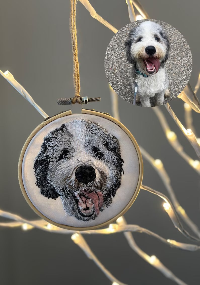 Custom Pet Portrait Embroidery Hoop Ornament