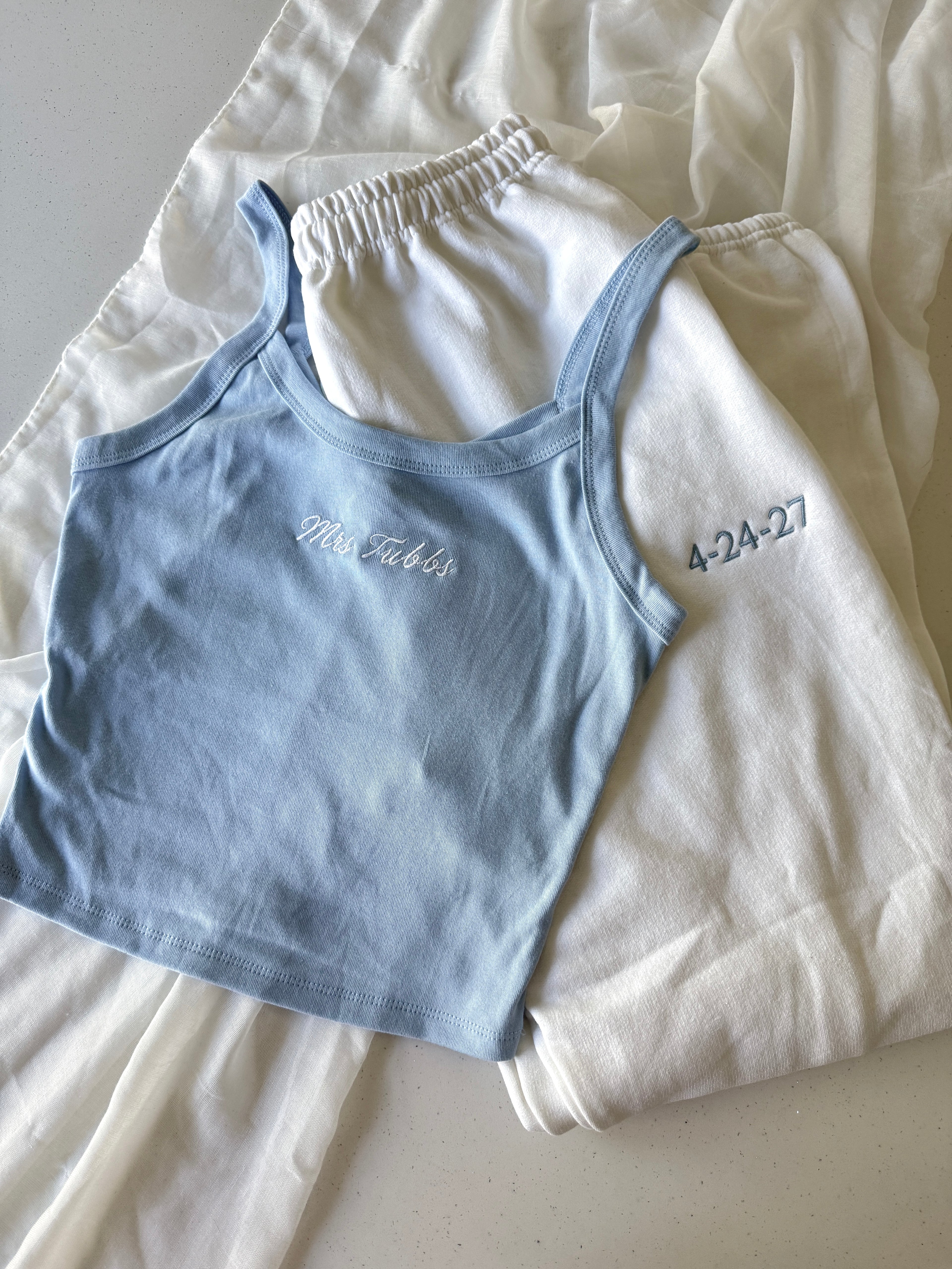 Custom Embroidered Women’s Mrs. Tank and Sweatpants Set