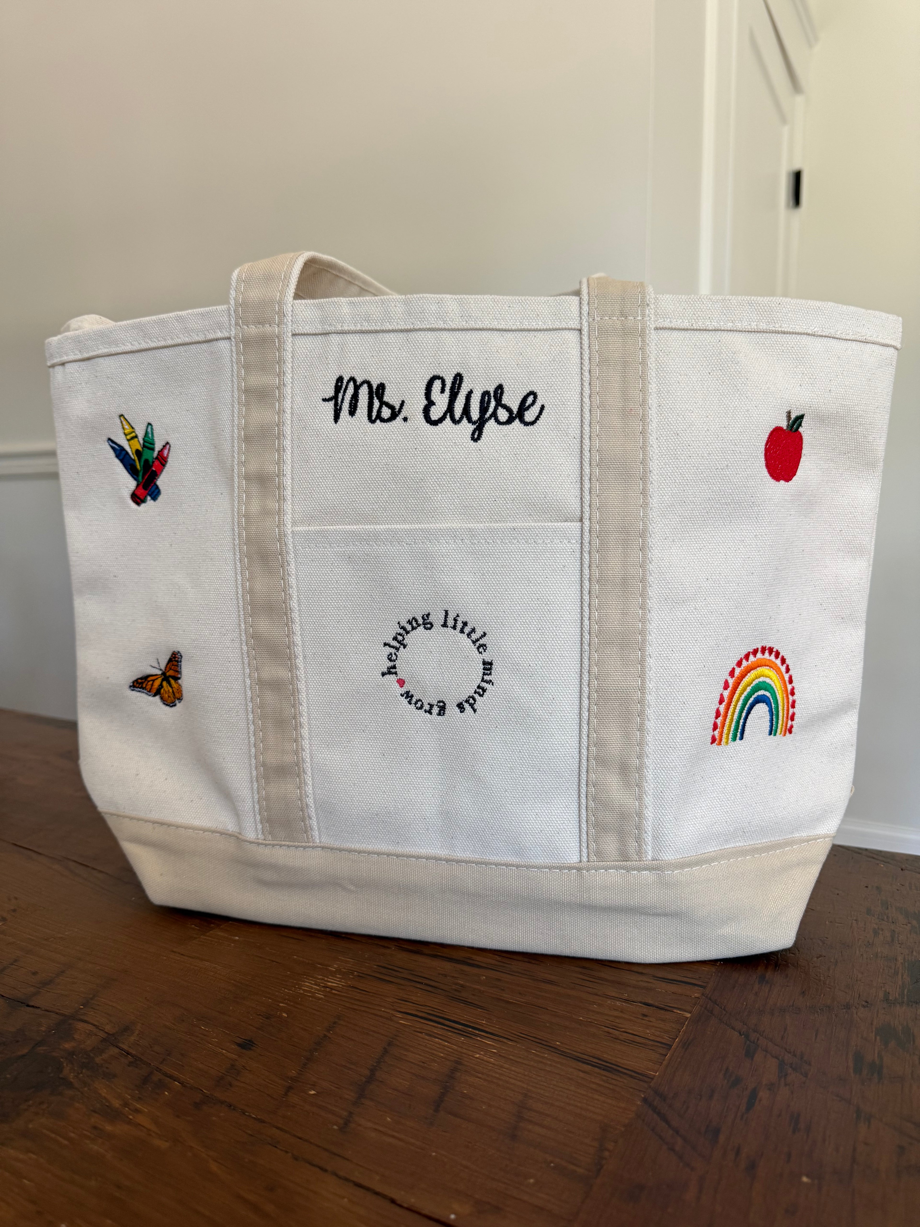 CUSTOM Embroidered 18oz Medium or XL Structured Natural Tote Bag Choose Your Icons & Text