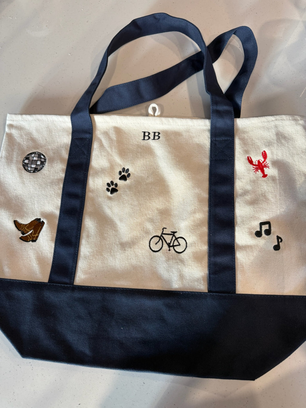 Custom Boater Style Tote With Initials and Icons