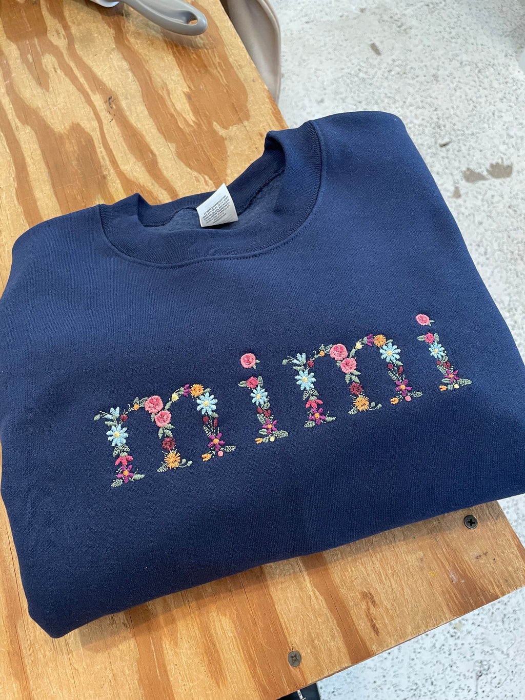 Floral Font Personalized Navy Blue  Crewneck