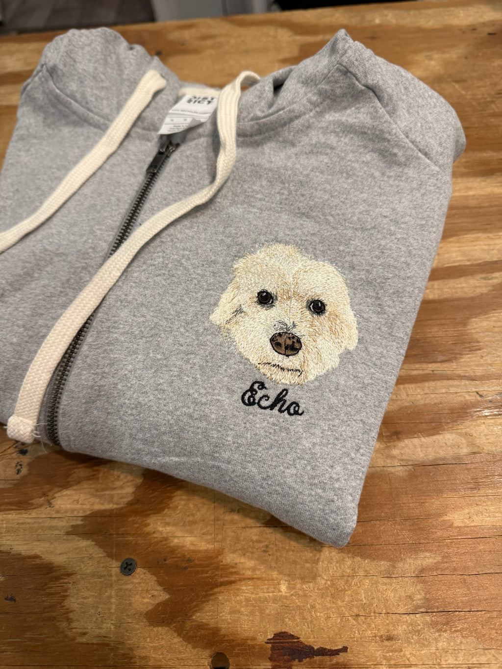 Custom Pet on Zip Up Hooded Grey Sweatshirt