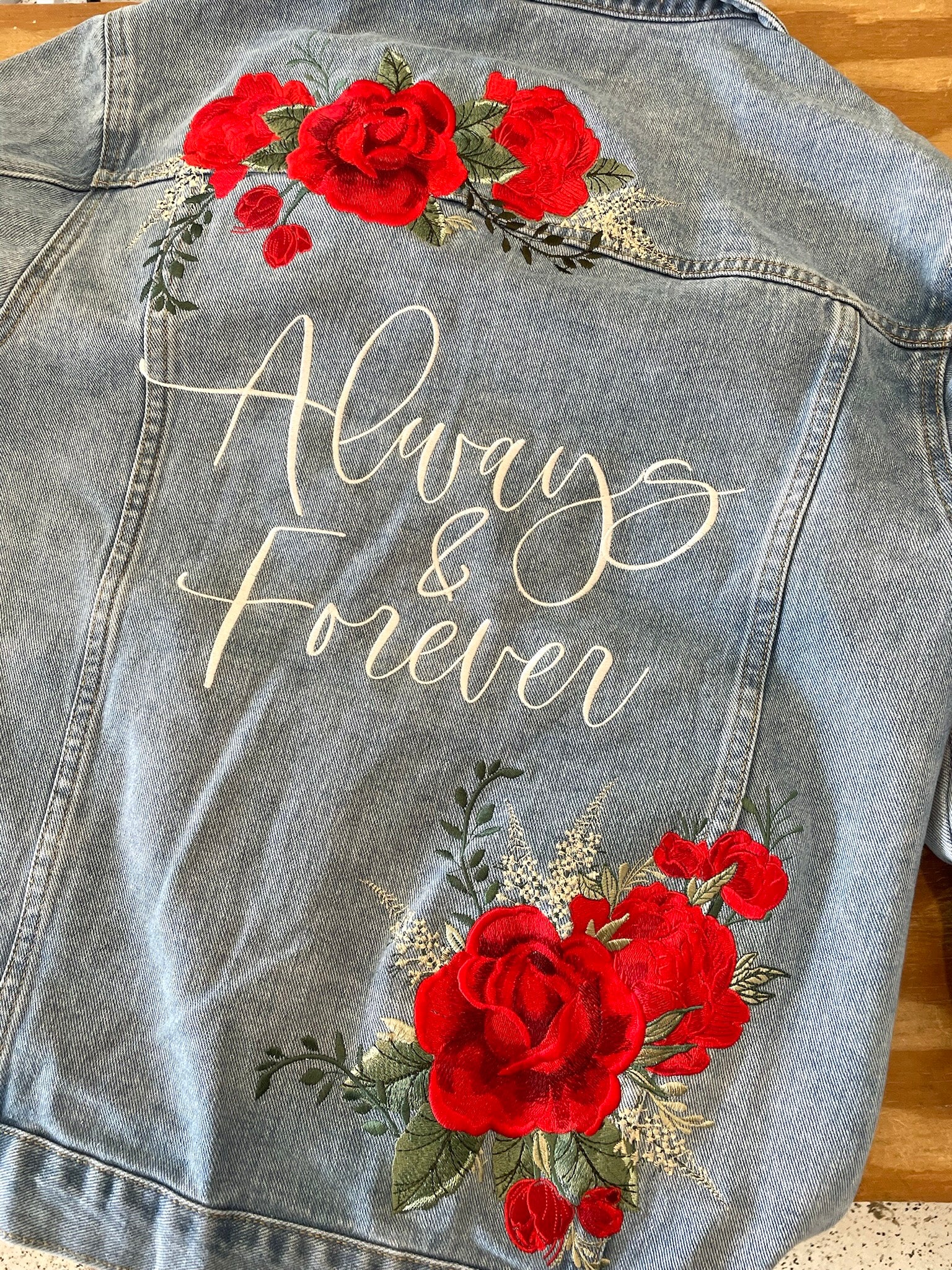 Custom Red Roses Women's Relaxed Fit Denim Jacket