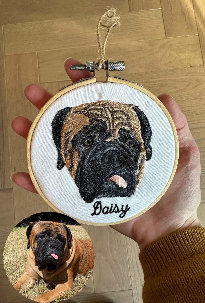 Custom Pet Portrait Embroidery Hoop Ornament