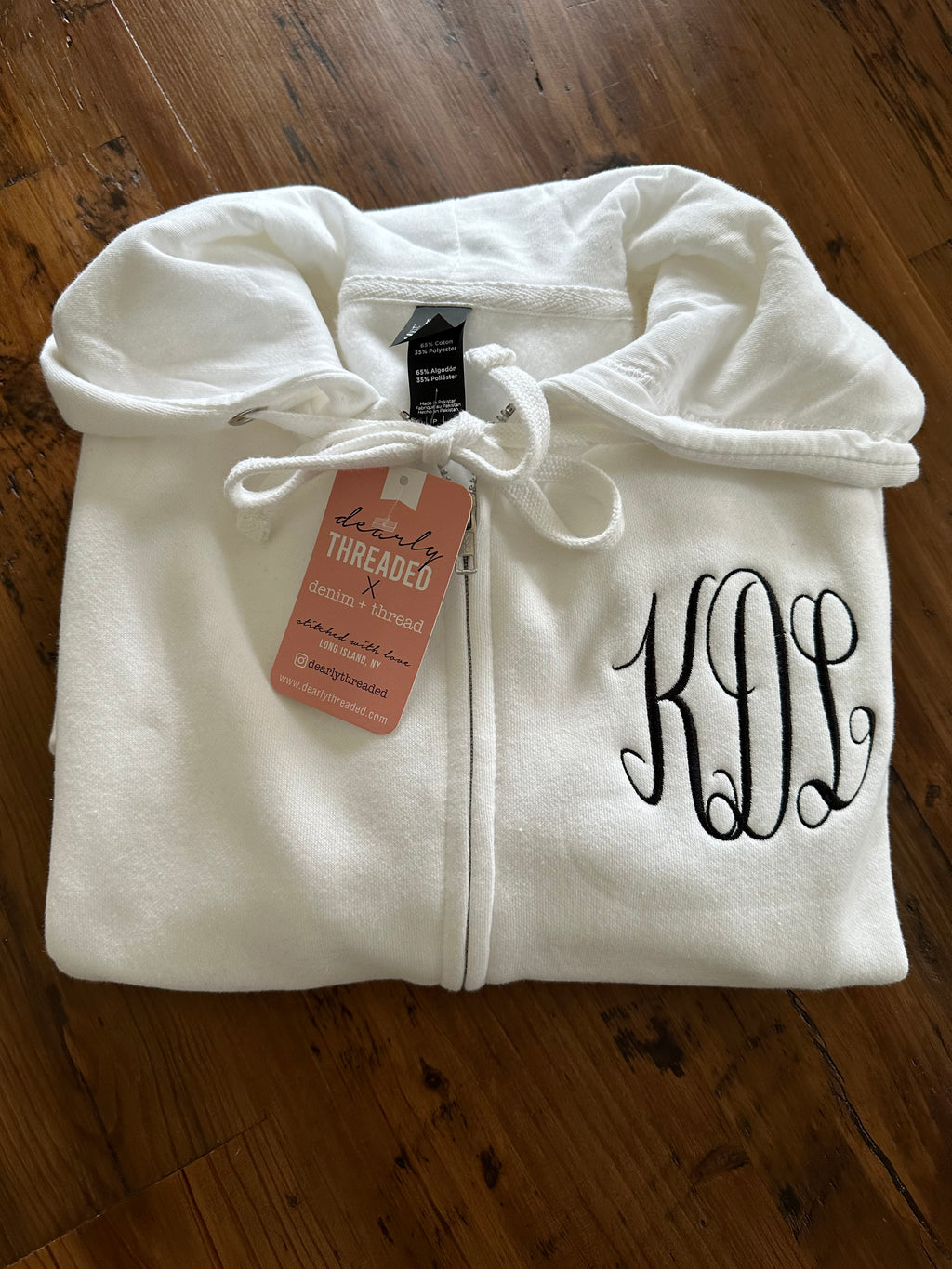 Custom Three Letter Embroidered Monogram Unisex Zip Up Sweatshirt