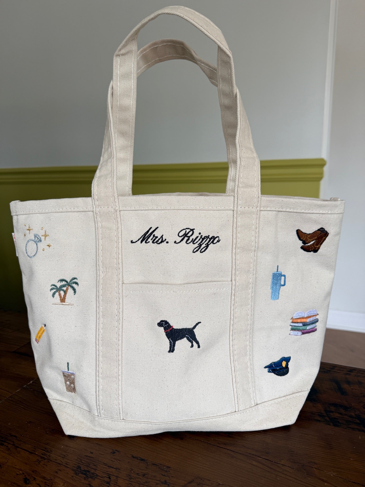 CUSTOM Embroidered 18oz Medium or XL Structured Natural Tote Bag Choose Your Icons & Text