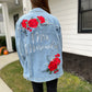 Custom Red Roses Women's Relaxed Fit Denim Jacket