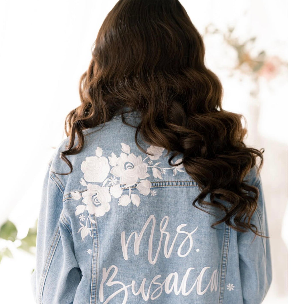 Custom White Floral Women's Relaxed Fit Denim Jacket