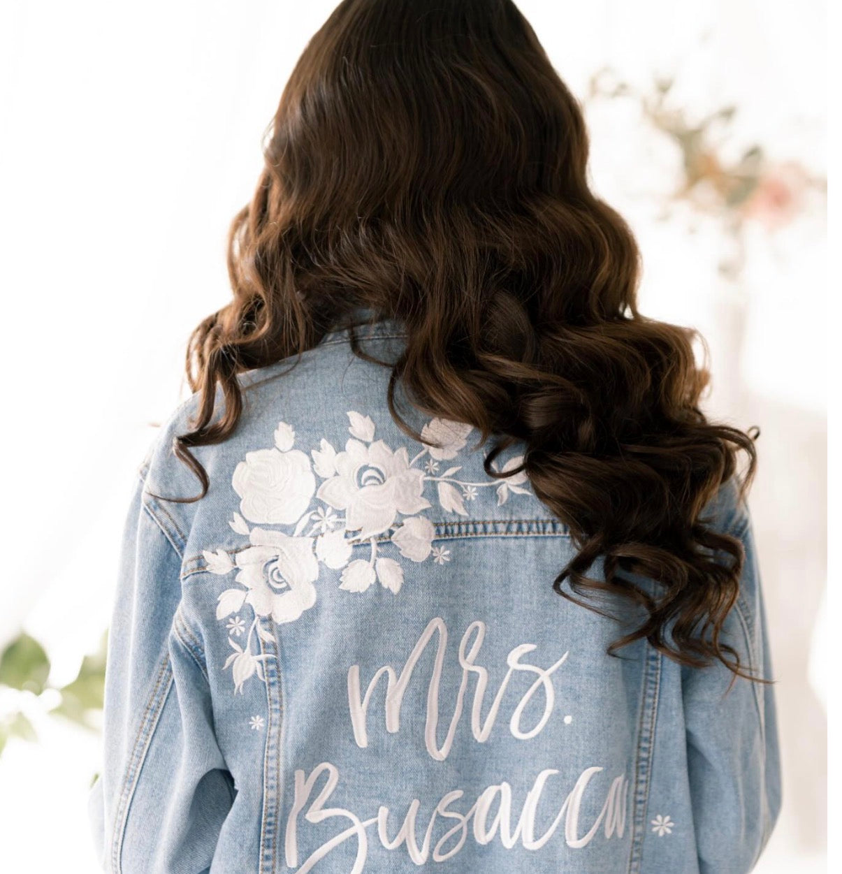 Custom White Floral Women's Relaxed Fit Denim Jacket