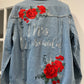 Custom Red Roses Women's Relaxed Fit Denim Jacket