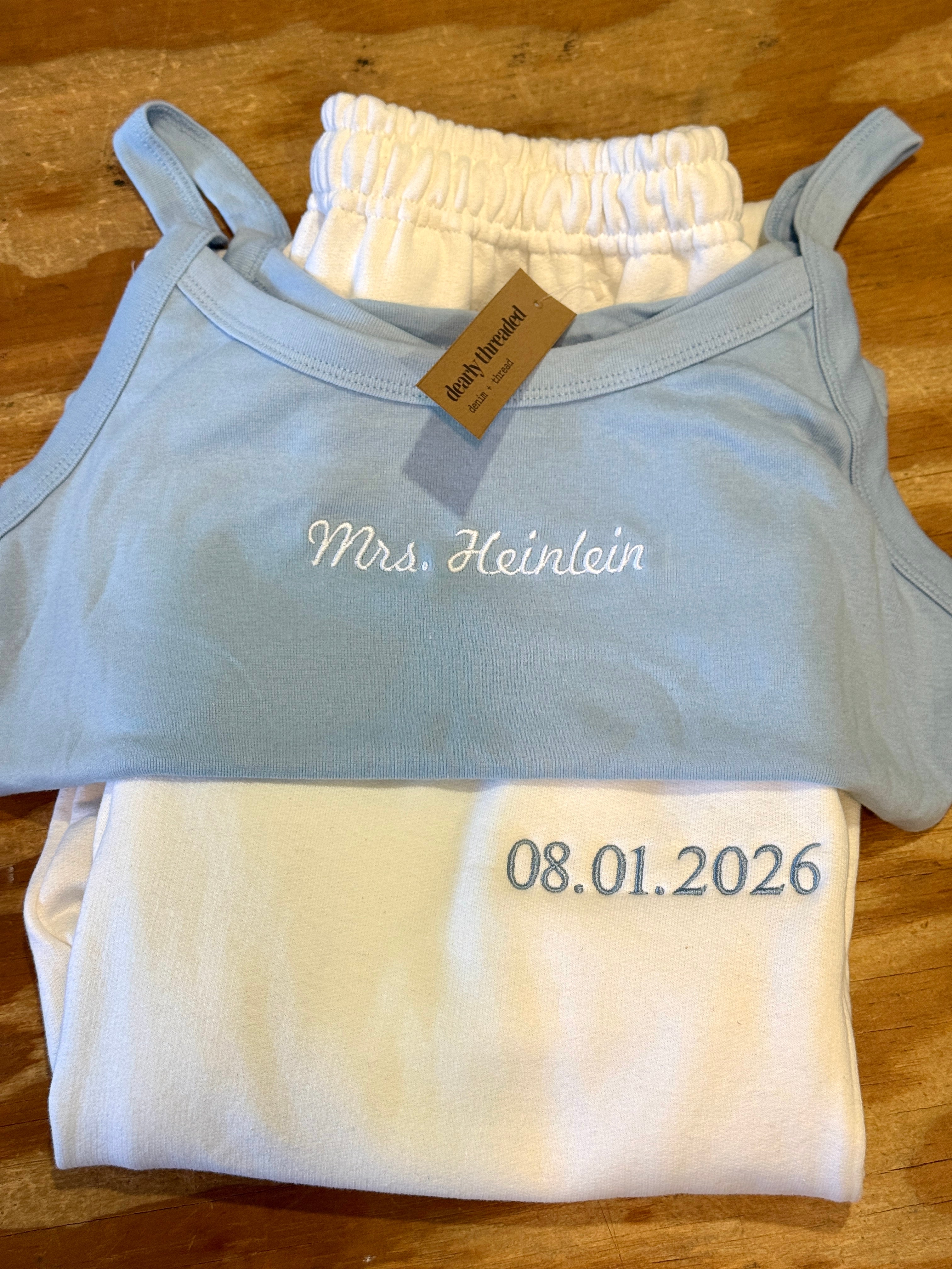 Custom Embroidered Women’s Mrs. Tank and Sweatpants Set