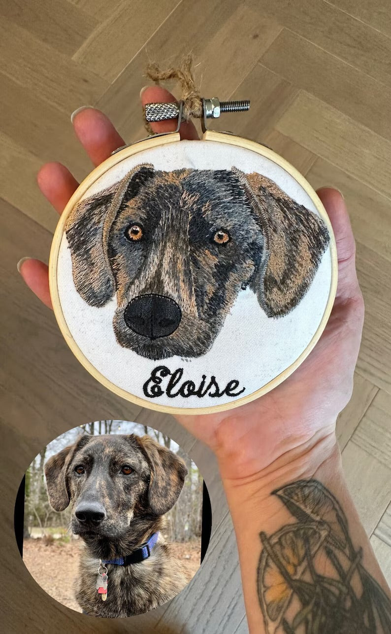 Custom Pet Portrait Embroidery Hoop Ornament