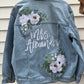 Custom Blush Pink Peony and Eucalyptus Women's Relaxed Fit Denim Jacket