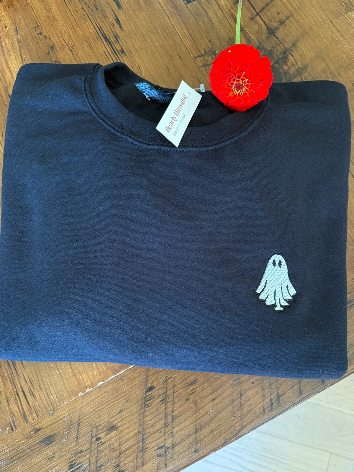 Embroidered Glow in the Dark Ghost or Skull peace Crewneck