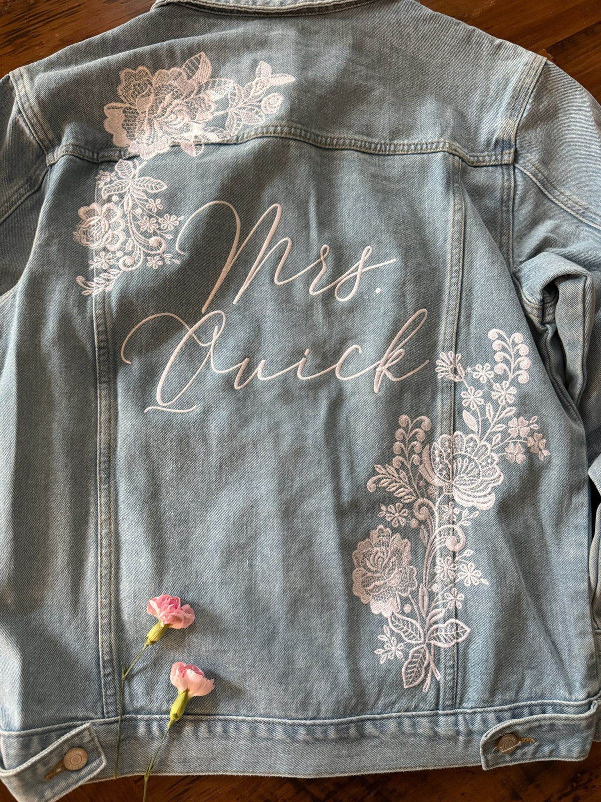 Embroidered White Lace Women’s Relaxed Fit Denim Jacket