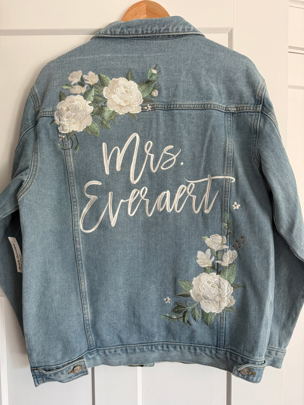 Custom Ivory Peony Floral Women's Relaxed Fit Denim Jacket