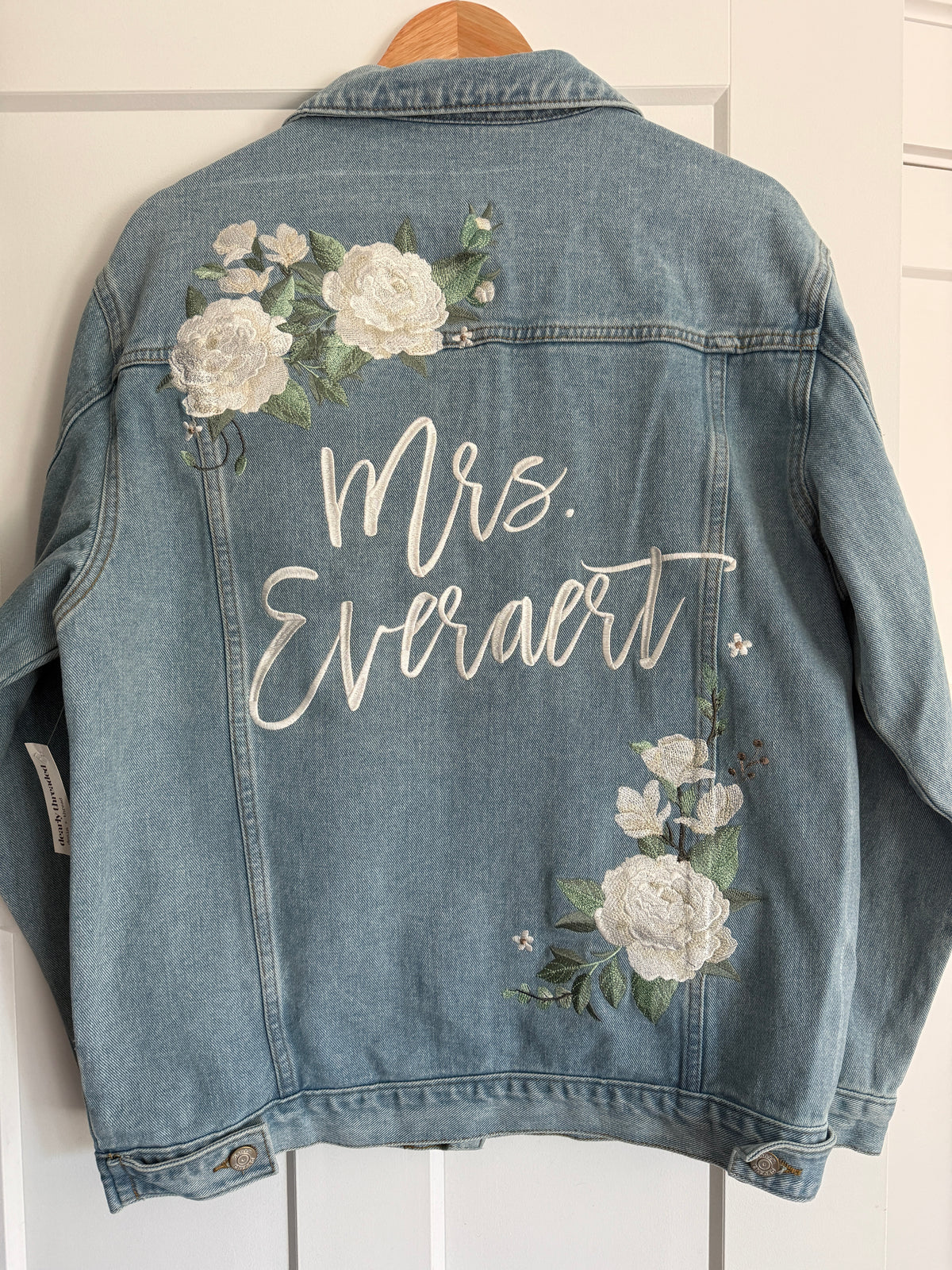 Custom Ivory Peony Floral Women's Relaxed Fit Denim Jacket