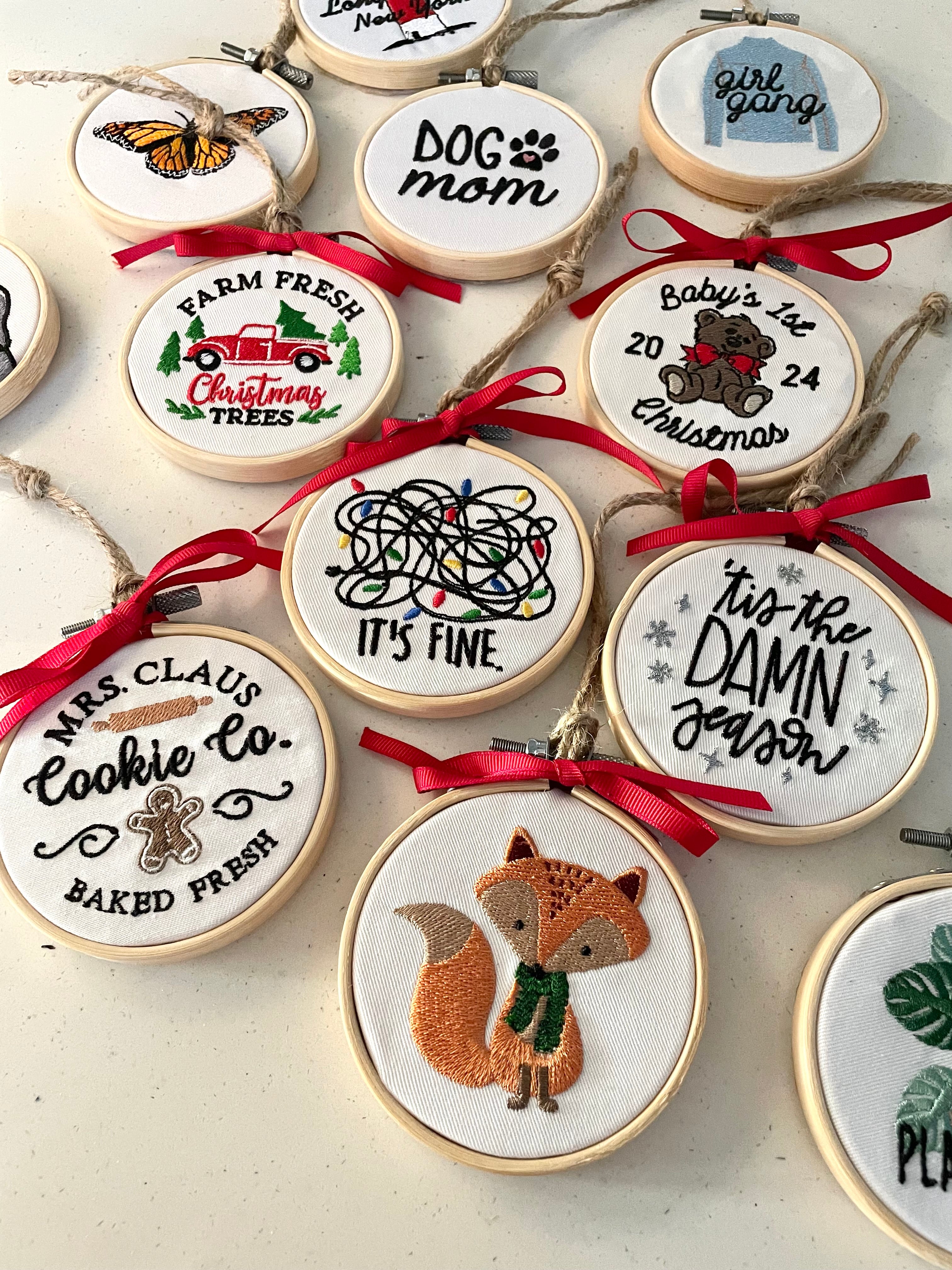 Embroidered Holiday Embroidery Hoop Ornament