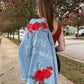 Custom Red Roses Women's Relaxed Fit Denim Jacket