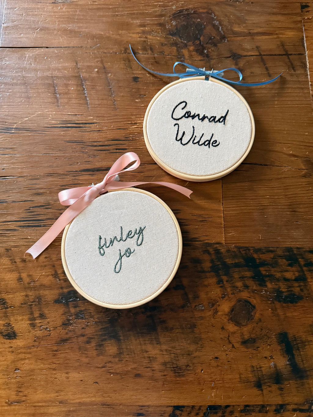 Custom Baby Name Announcement Embroidery Hoop Ornament