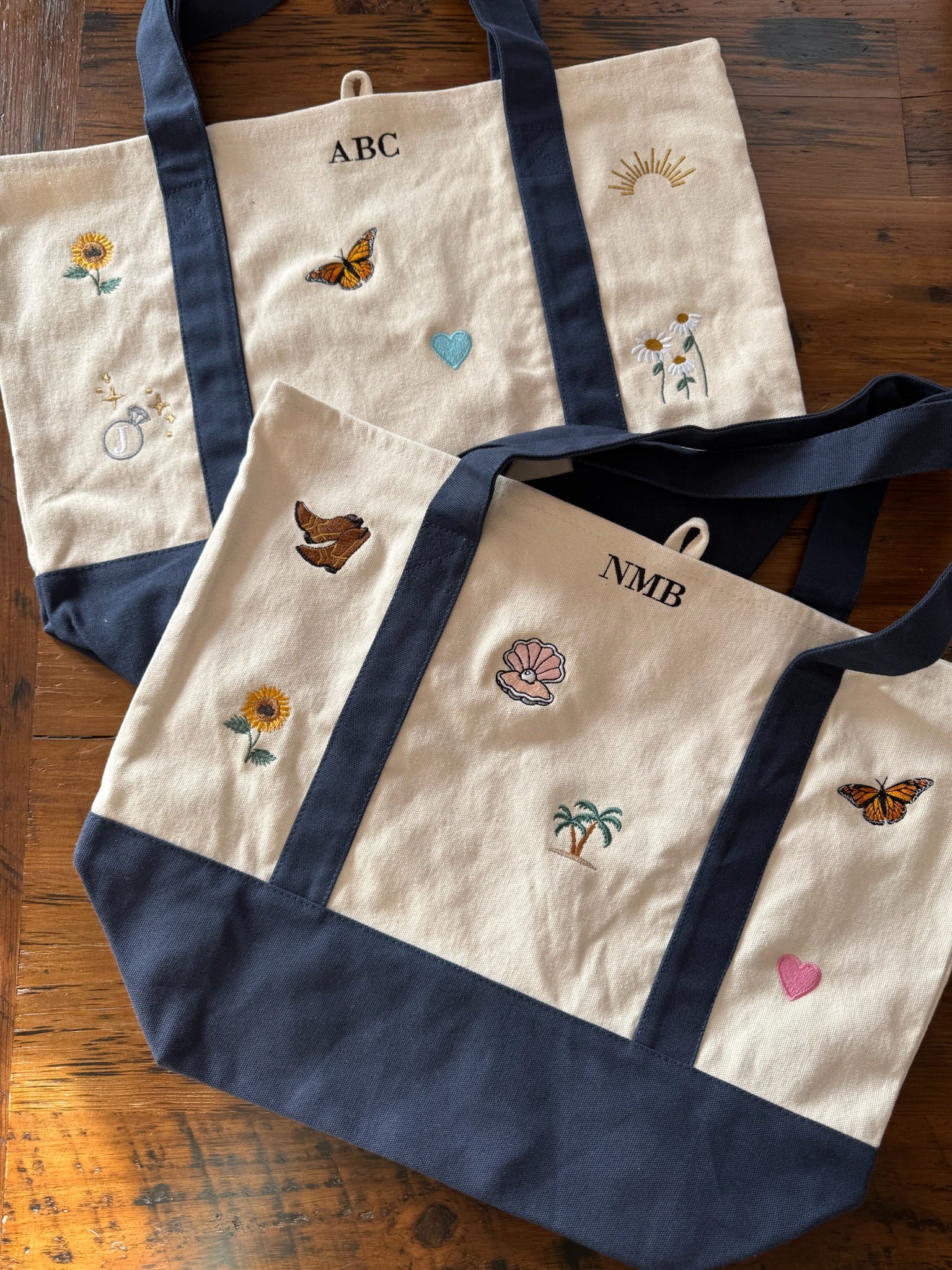 Custom Boater Style Tote With Initials and Icons