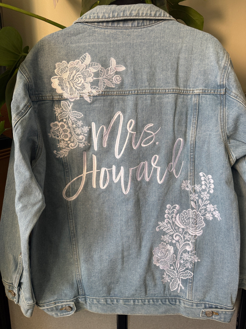 Embroidered White Lace Women’s Relaxed Fit Denim Jacket