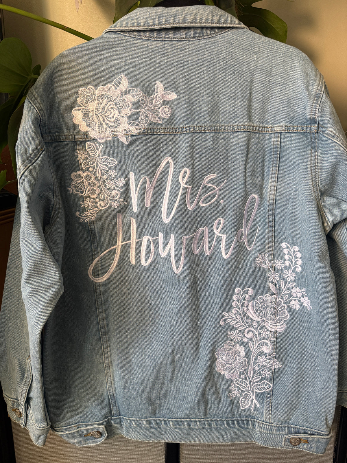 Embroidered White Lace Women’s Relaxed Fit Denim Jacket